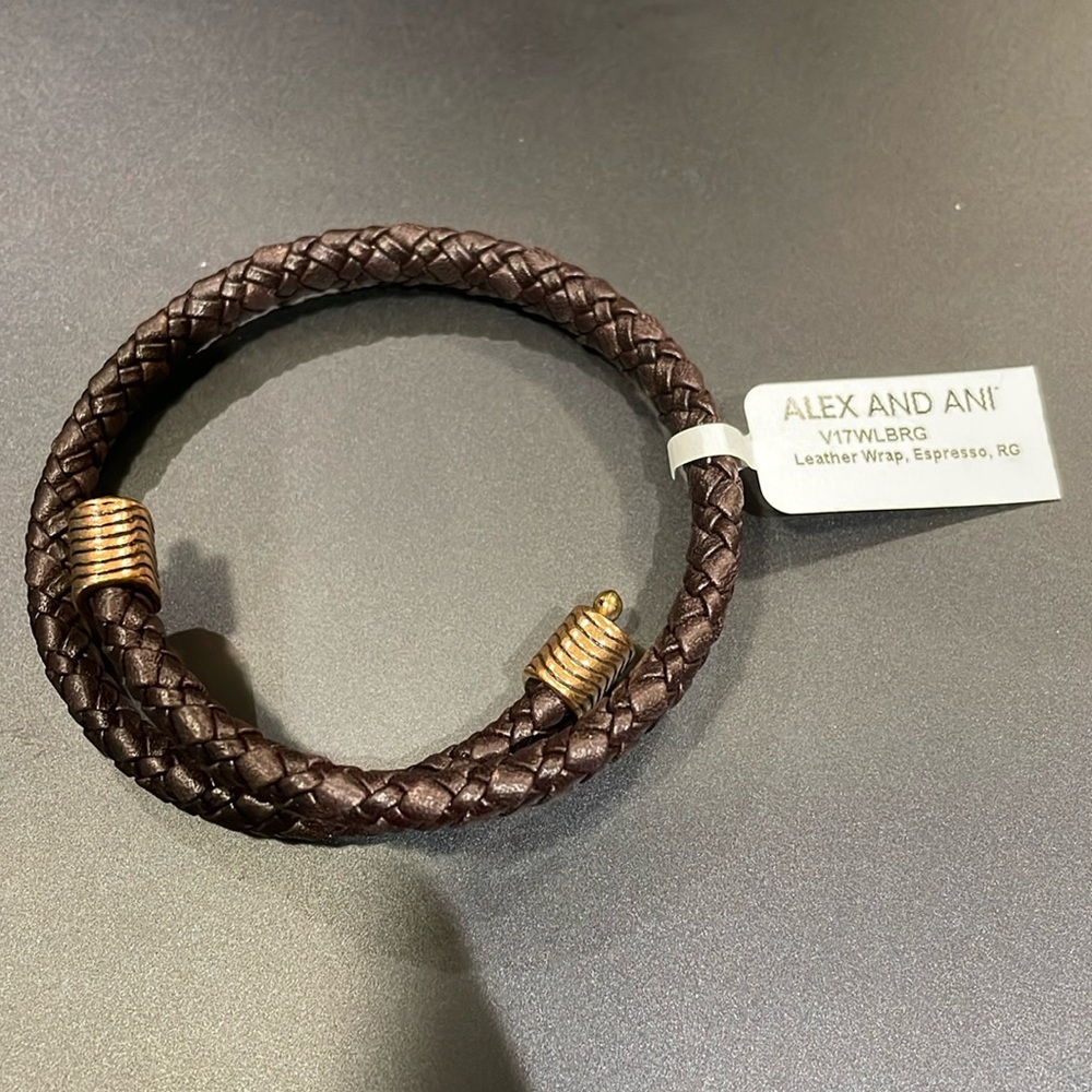 Alex and Ani Leather Wrap Braided Bracelet Espresso RG NWT no box